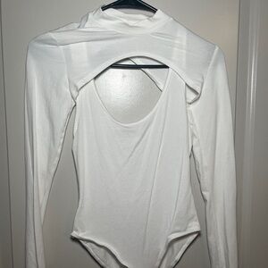 White Long Sleeve Cutout Bodysuit